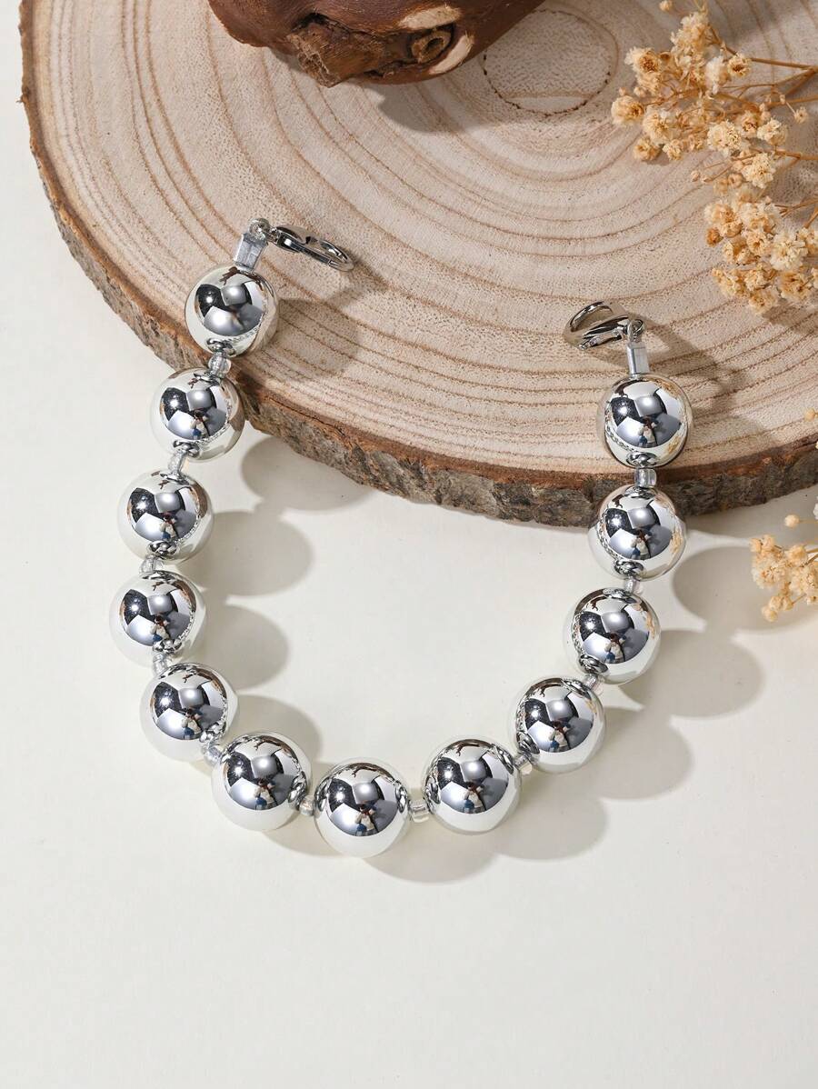 银色串珠包袋手柄链配狗扣，适合小方包和晚装包