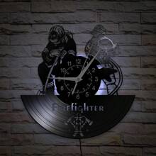 Reloj de pared de vinilo con registro LED de bombero, bombero, departamento de bomberos, decoración luminosa, retro, disco de larga duración, silencioso, sin tictac, reloj de pared profesional, regalo de jubilación para bomberos