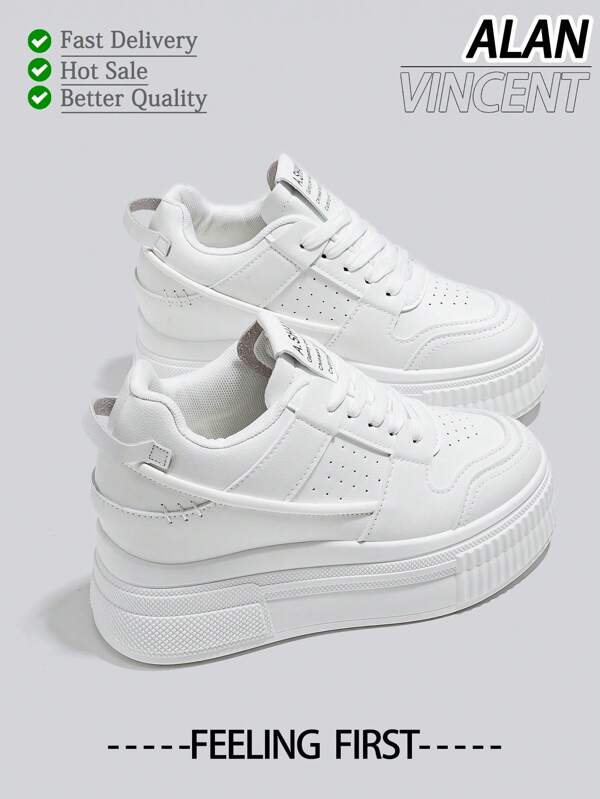 [Serie aumento altezza suola spessa] Nuovi stile 2025 scarpi sportivi casual estive da donna Scarpe bianche da donna Scarpe da piattaforma eleganti e estetiche per signore, leggere e confortevoli per esterni, aumento interno di 5 cm, scarpe da festa, adatte per donne di bassa statura [si consiglia di scegliere una taglia in più]