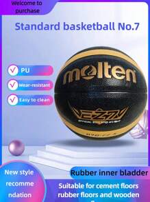 1pc Size 7, 6, 5 Standard Adult Competition, Youth Training, Handmade Leather-Wrapped, 12-Panel PU Wear-Resistant, High Rebound, Outdoor/Indoor Basketball, Black