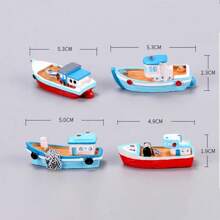 1pc Mini Boat Model, Resin Mediterranean Decor Desktop Fishing Boat Figurine, Ocean Beach Micro Landscape Decoration