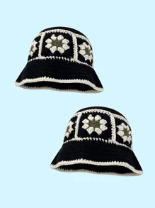 Men's Knitted Bucket Hat, Handmade Embroidery Bucket Hat, Spring Autumn Warm Windproof Retro Wave Brim Cap, Outdoor Streetwear