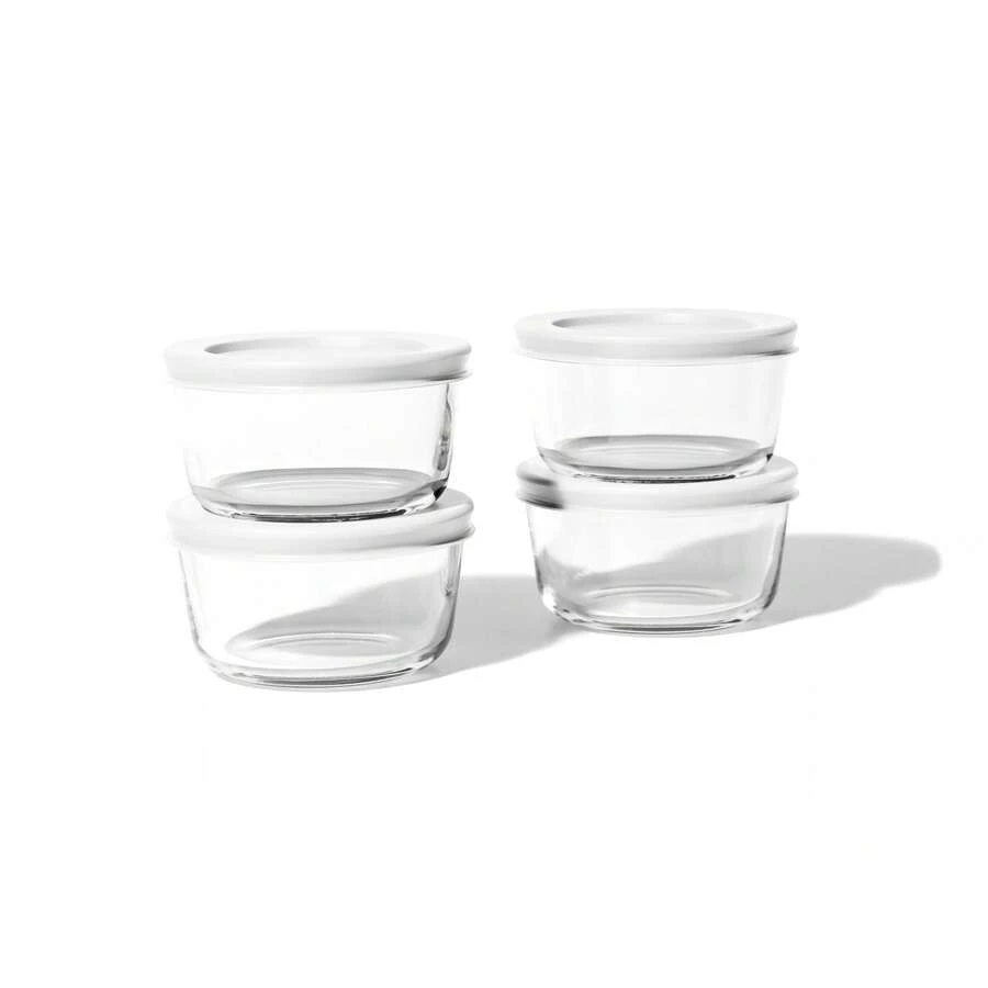 8 Piece Glass Food Containers With Lids, (4 Containers & 4 Lids), White Lids