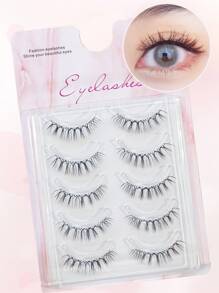 Outopen Bottom Lashes 5 Pairs Clear Band Wispy Natural Look Lashes Japanese Manga Style Spiky Anime Lower Lashes Dramatic DIY Cosplay Bottom Eyelashes Reusable - 自然纖長款 - 查看 7