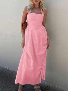 Ladies' Spring And Summer Vacation, Dating, Music Festival, Mother's Day, Easter, Hanging Neck, Elegant Long Dress - Hồng - Xem 6