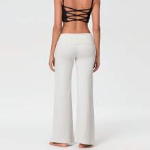 Womens Flare Leggings Fold Over Yoga Pants Y2K Low Rise Wide Leg Sweatpants Bell Bottom Buttery Soft Leggings - 灰色 - 查看 3