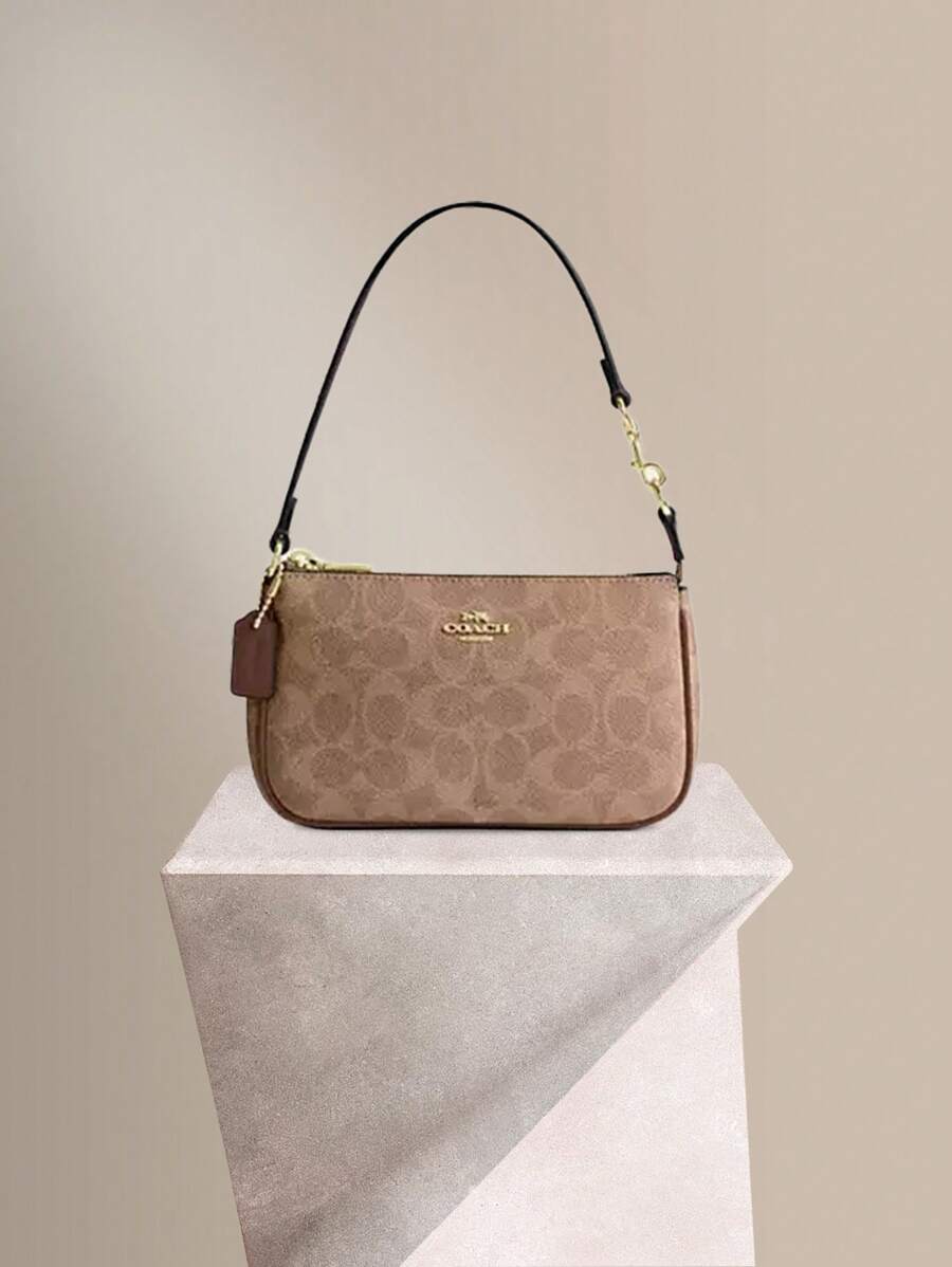 Coach Nolita 19 皮革单肩包手拿包女士可爱迷你挎包腋下包带可拆卸肩带和拉链开合女士钱包，CW426 IMXHE - Tan Brown - 查看 1