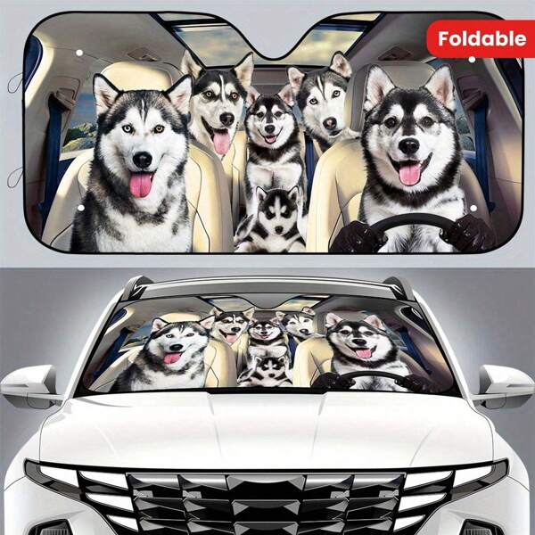 Husky Car Sunshade, Husky Car Decoration, Dog Lovers Gift, Windscreen Sun Shield For Car Window Sunshade Cover Foldable Uv Ray Reflector