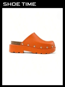 Mule Clog Slip On Platform Closed Toe Sandals - Orange - View 1