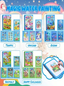 1pc Magic Water Drawing Book With Pen (Color Random), Reusable Doodle Fill-In Book, Early Educational Toy, Suitable As Holiday Gift,Back To School