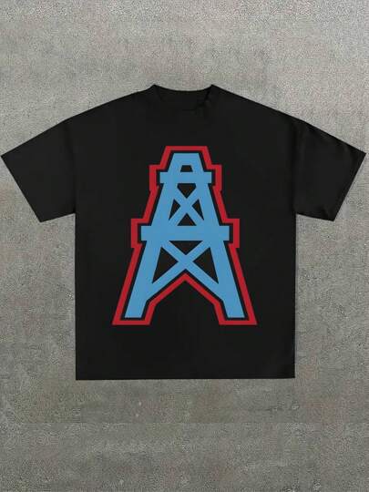 Plus Size Men's,Vintage Estate Houston Oilers Football ,(1 Pcs )100% Cotton Casual Printed T-Shirt,Crew Neck Short Sleeve,220g  Cotton T-Shirt,For Going Out,Gift,Summer,Unisex