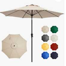 9FT Large Outdoor Patio Umbrella Market Table Umbrella-UV Resistant, Easy Push Button Tilt And Crank, 8 Sturdy Fiberglass Ribs Heavy-Duty Pool Umbrella For Deck, Backyard,Garden, Yard