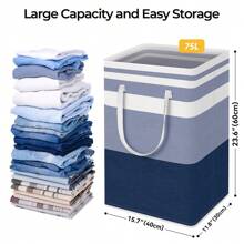 1PC Large Collapsible Tall Laundry Basket Hamper With Extended Carry Handles Waterproof Freestanding Clothes Hampers For Laundry Bedroom Dorm Towels Toys 19.81gal/75L Gradient Blue And Grey