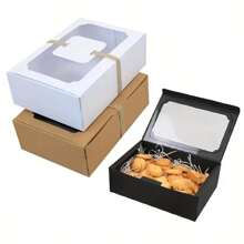 5/10 Uds., nueva caja de papel Kraft, caja de regalo para pastel de dulces y galletas, ventana transparente de PVC, regalo de cumpleaños y Navidad, suministros para fiestas - Blanco - Ver 9