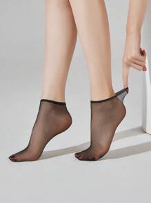 10 双女士超薄透明隐形短袜，中筒袜、及膝袜、踝袜和隐形袜，秋季 - 黑色 - 查看 6