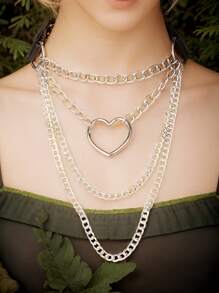 1pc Black PU Leather Role Play Metal Heart Pendant Necklace, Quality Aluminum Chain Decoration, Cosplay Choker Necklace, Holiday Celebration Neck Accessory - Black - View 7