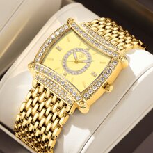 YaLaLuSi YaLaLuSi Brand 1 Piece Golden Elegant Temperament Hot Models Ladies Quartz Watch Bar Scale Luminous Pointers Rhinestone Decorated Dial Exquisite Bright Eyes Wear-Resistant Case Strap With Strap Adjuster Party Daily Work Evening Party Hundreds Of Models To Send Mum Lady Sister Holiday Gift Birthday Gift