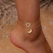 2pcs/Set Luxe European & American Design Sun & Moon Foot Chain Jewelry Set - Multicolor - View 1
