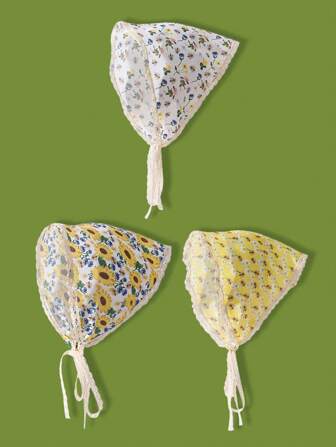 3 pièces Serre-tête élégant pour femmes avec imprimé floral et bordure en dentelle avec marguerite, tournesol, abeille. Convient pour les vacances, la décoration quotidienne des coiffures. Accessoires de turban, bandeau de transpiration