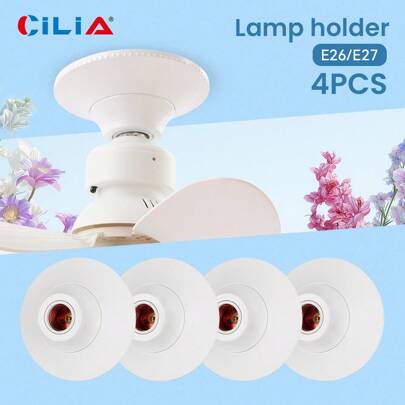 CILIA 4 piezas Adaptador de casquillo de bombilla E27/E28 - Casquillo de luz con base aterrizada y diseño redondo, color blanco/negro