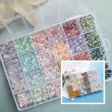 1 Box 24 Colors, Around 600pcs Fashion Minimalist Multicolor Bright Colored 8mm Crystal Glass Flat Beads/High Quality Crystal Flower Ball Beads Combo Box, DIY Jewelry Necklace Bracelet Crafting Supplies A+B Set - 24 Color Package - View 16