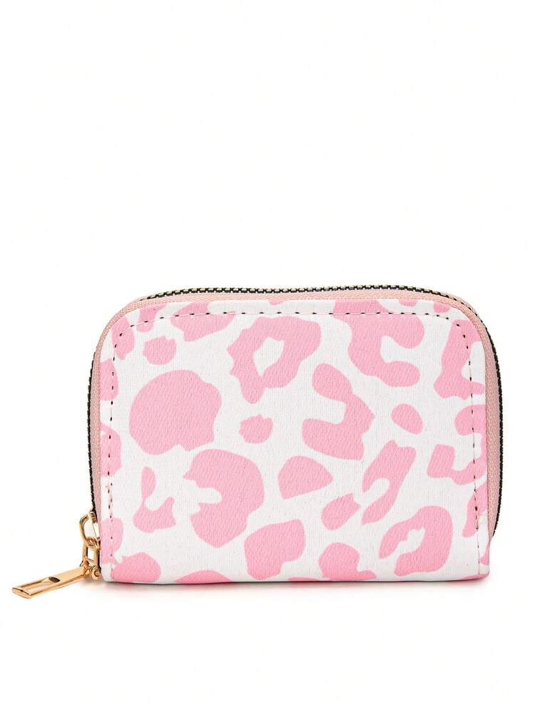女士豹纹拉链零钱包短款迷你钱包卡包复古奢华轻便小巧信用卡包小袋礼物适合儿童学生日常使用女士钱包钱包卡包 - 粉色 - 查看 6