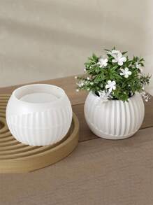 DIY Nordic Creative Vertical Stripe Pattern Succulent FlowerPot Mold Concrete Gypsum Clay Casting Circular Plant Pot Mold Aromatherapy Candle Cup Plaster Candle Container Storage Box Silicone Resin Mold Home Decor - White Silicone Mold - View 4