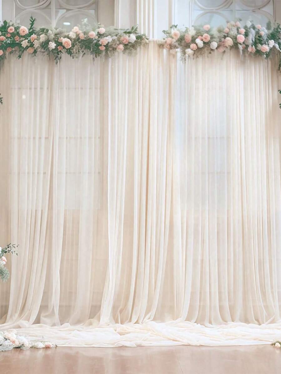 1/2/4pcs Beige/Ivory Tulle Backdrop Curtains, Transparent/Sheer Background Curtains,DIY Rustic Wedding Accessories,Wedding Birthday Party Supplies,Valance Gauze For Romantic Wedding Bride Shower Birthday Party Background Decor, Holiday Party Photography Background Decor,Hanging Curtain Background Decor(Come With 5/10 Clips) - Beige - View 1