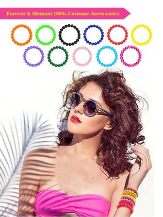 Forever & Moment 1 件 80 年代霓虹女士手链 | 弹性服装珠宝万圣节迪斯科配饰（1980 年代复古舞会）