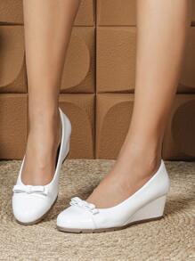 女士时尚厚底柔软舒适高跟一脚蹬浅口鞋 - 白色 - 查看 8
