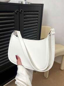 2026春夏新款时尚简约女士单肩包，休闲腋下包，纯白色手提包，适合日常使用、约会、送礼，适合年轻女性、大学生和上班族，非常适合办公室、学校、工作、商务和通勤等场合。 - 白色 - 查看 10