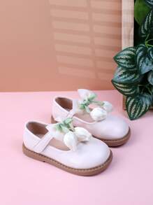 Nouvelles chaussures d'automne pour enfants, chaussures de princesse à semelle souple pour filles d'âge moyen, chaussures plates décontractées mignonnes avec nœud papillon & motif floral - Beige - Voir 2