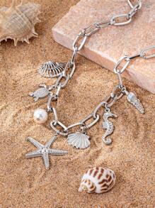 1pc Beach Vacation Style Metal Ocean Creature Pendant Necklace, Suitable For Women's Everyday And Holiday Wear - Yellow Gold - View 11