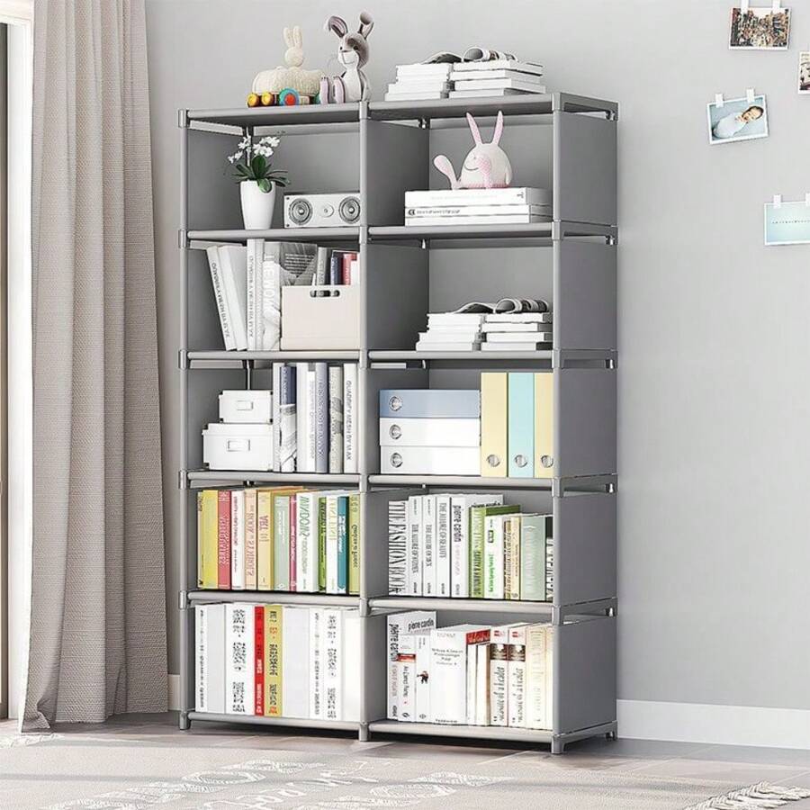 Multi-Tier Storage Shelf With Rear Cloth Rack, Easy Assembly Freestanding Bookshelf, Suitable For Bedroom, Student Dormitory - Multicolor - View 1