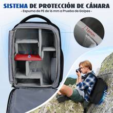 Mochila para Camara Fotografica DSLR SLR Mirrorless Mochila Camara Laptop Mochila Fotografia con Funda Impermeable y 14 Pulgadas Compartimento Portátil Mochila Antirrobo para Cámara Negro - Negro - Ver 4