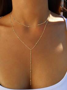 1 pièce Collier chaîne de perles en acier inoxydable doré, collier long et superposé design personnalisé pour femmes, convient aux occasions formelles, aux vacances et aux cadeaux