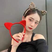1 件可爱豹纹猫耳朵装饰纯色头带生日派对头带单身派对头带浴室头带派对礼物万圣节圣诞节感恩节母亲节 - 彩色 - 查看 2