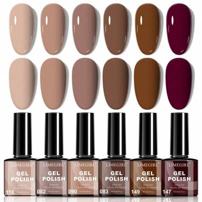  Juego de esmalte de uñas en gel de la serie de café de 6 colores de LIMEGIRL - Esmalte de uñas en gel marrón/café, apto para todas las estaciones, lámpara LED desmontable, juego de manicura en gel de nivel de salón, regalo para las uñas de las mujeres