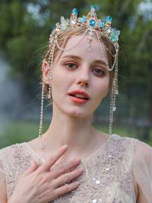 1件优雅水晶公主皇冠，海星贝壳美人鱼尾巴发箍，表演/生日礼物头饰，皇冠，头饰，服装皇冠，发饰花环，头饰，发藤，发圈，金色皇冠，金色头饰 - 彩色 - 查看 4