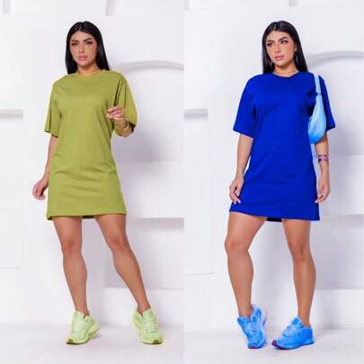 Kit 2 Vestidos Gola Redonda Algodão