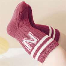 Kids Toddler Ankle Socks Soft Breathable Cute Letter Print Crew Socks Elastic Walking Socks For Baby Clothing Accessory - Wine Red - View 3