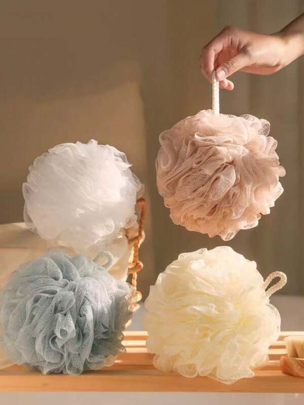 [4 pièces Éponges de loofah exfoliantes] 4 pièces Éponges de loofah exfoliantes super en dentelle pour spa à domicile, brosse en maille, boule de bain scrub pour le visage et le corps, mousse riche, boule de fleurs de bain, boule d'éponge de maille pour le lavage du corps, Accessoires de bain