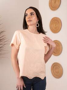 Blusa Manga Corta Color Rosa Trims en orillas - Naranja Coral - Ver 4