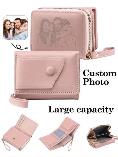 1pc Personalized Women's Wallet, Wallet, Mother's Day Gift, Gift For Mom, Pink Wallet, Large Capacity Wallet, Photo Printing Available, Christmas & Mother's Day Gift, Gift For Her, Personalized Women's Clutch, Personalized Women's Clutch, RFID Blocking, Perfect Gift Choice