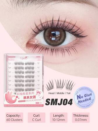 yelix 60/80/120 Clusters I/C Curl No Glue Need False Lashes Natural And Soft Glue-Free Eyelash Extension Individual Manga Self-Adhesive Eyelashes Set DIY At Home Lash Clusters, Eyelash Clusters, Individual Eyelashes, Lashes, Fake Lashes