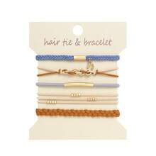 5件/4件装女士时尚手链发圈套装，马尾辫发圈，弹性无损编织发绳，多款时尚手链发圈二合一发圈橡皮筋发绳发圈头饰弹力发带 - 彩色 - 查看 21