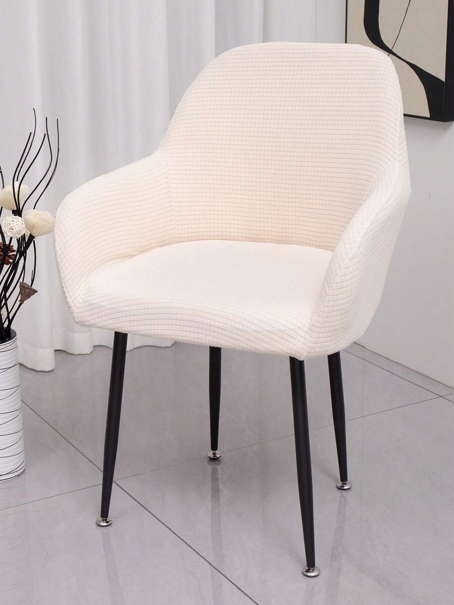 White Waterproof Integrated Curved Office Chair Cover With High Armrests And Elastic Shaped Computer Chair Cover, Hotel Dining Chair Cover, Makeup Chair Cover, All Inclusive Universal - White - View 1