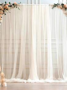 1/2/4pcs Beige/Ivory Tulle Backdrop Curtains, Transparent/Sheer Background Curtains,DIY Rustic Wedding Accessories,Wedding Birthday Party Supplies,Valance Gauze For Romantic Wedding Bride Shower Birthday Party Background Decor, Holiday Party Photography Background Decor,Hanging Curtain Background Decor(Come With 5/10 Clips) - Beige - View 4