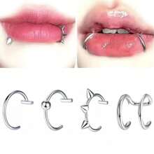 1/4Pcs Fashion Men's Fake Lip Ring Stainless Steel Personalized Non-Piercing Lip Stud Punk Style Lip Ring For Women Daily Wear Jewelry Gift