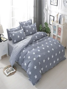 4 pezzi Set copripiumino in poliestere per letto matrimoniale/matrimoniale/king size - copripiumino stampato con piante, morbido e delicato sulla pelle, set biancheria da letto, chiusura con zip, lavabile in lavatrice, 1 copripiumino, con 2 federe (senza imbottitura)